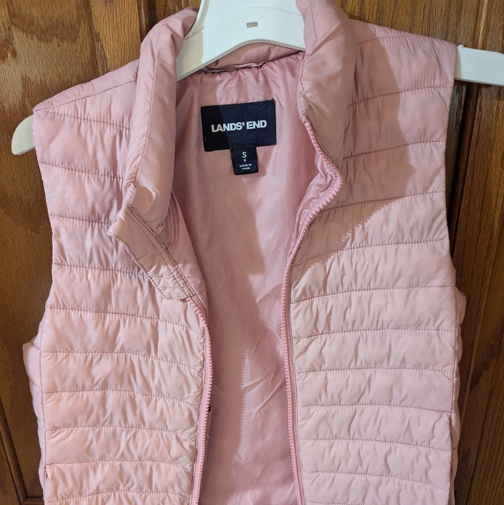 Lands End pink full zip vest kids small